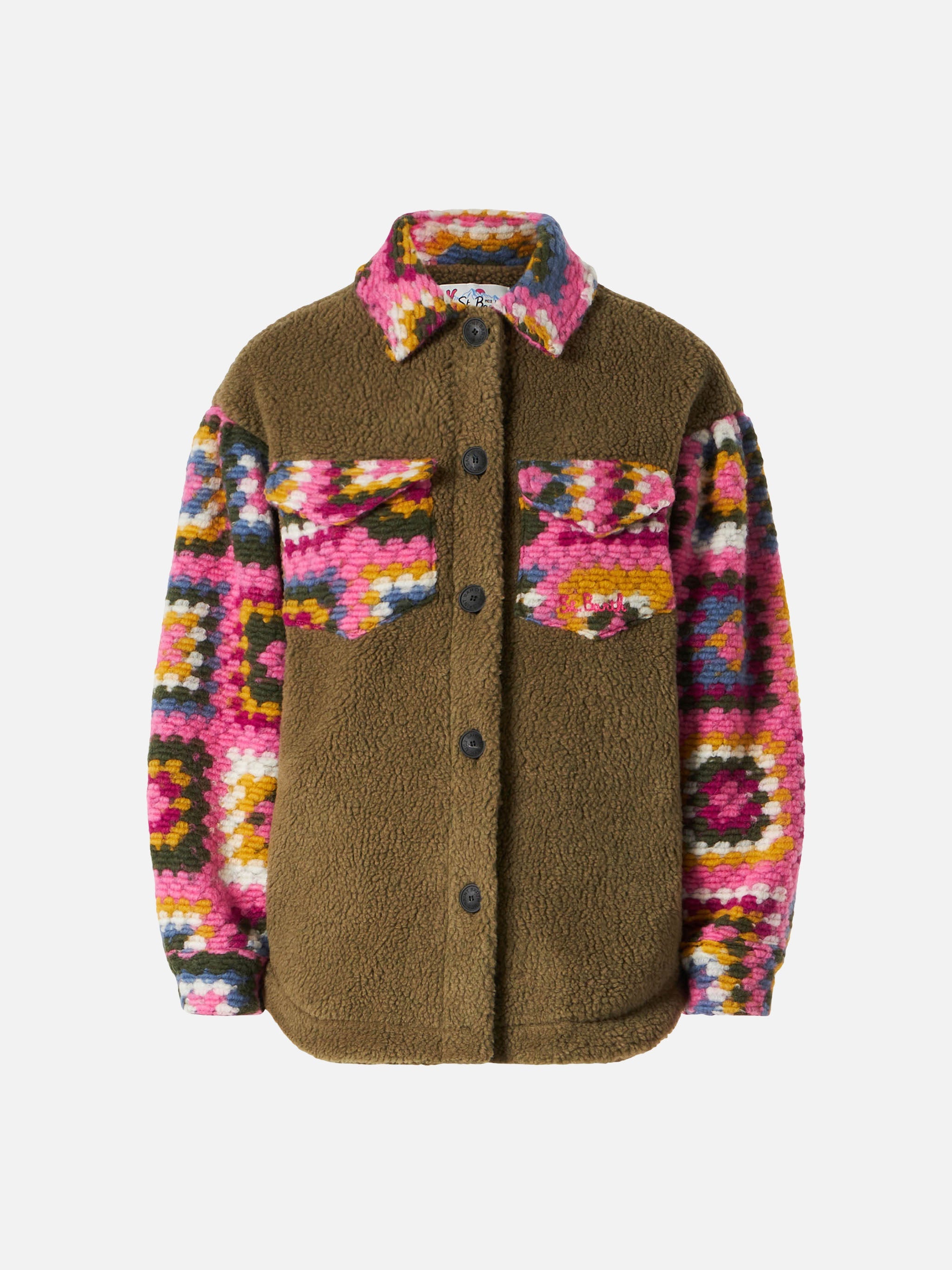 Khaki Green Overshirt Elys With Crochet Sleeves Jacket