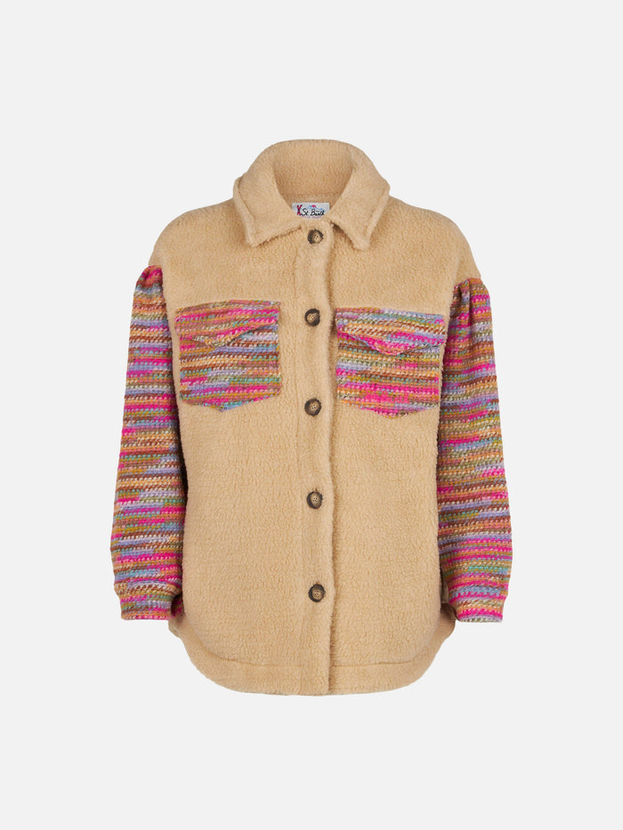 Beige Overshirt Elys With Crochet Sleeves White Jacket
