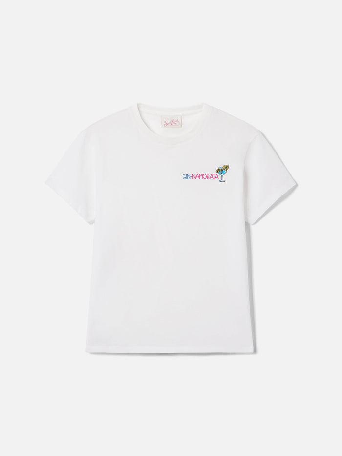White Emilie T-Shirt With Gin-Namorata Embroidery