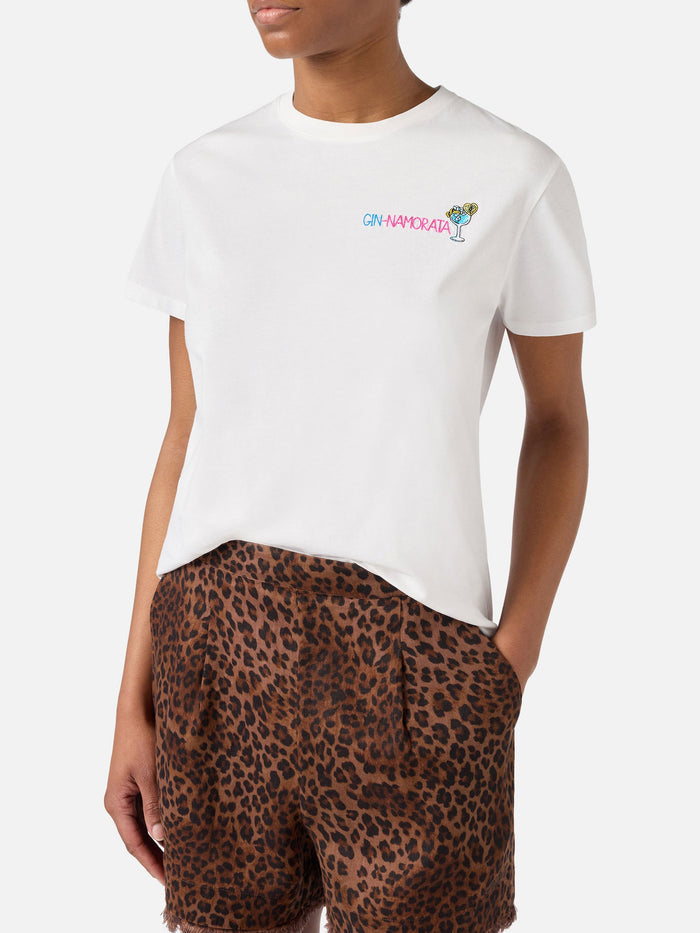 White Emilie T-Shirt With Gin-Namorata Embroidery