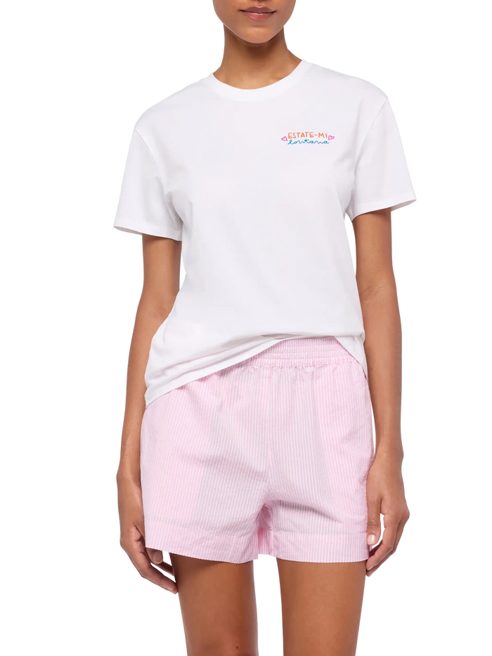 Emilie Cotton T-Shirt With Estate-Mi Lontana Embroidery | Insulti Luminosi Special Edition White
