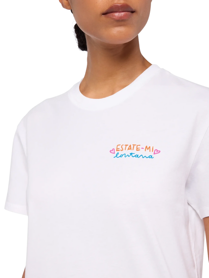 Emilie Cotton T-Shirt With Estate-Mi Lontana Embroidery | Insulti Luminosi Special Edition White