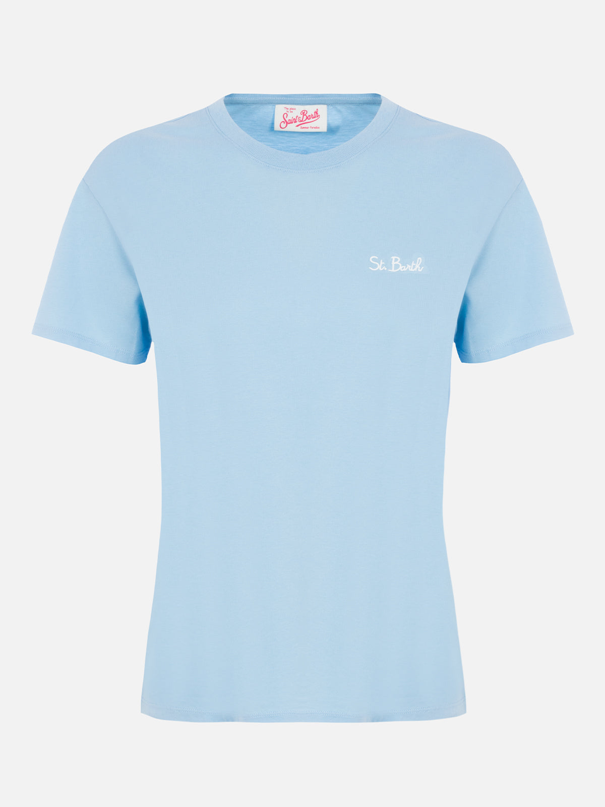 Emilie Light Blue Cotton T-Shirt With Logo Embroidery Sky