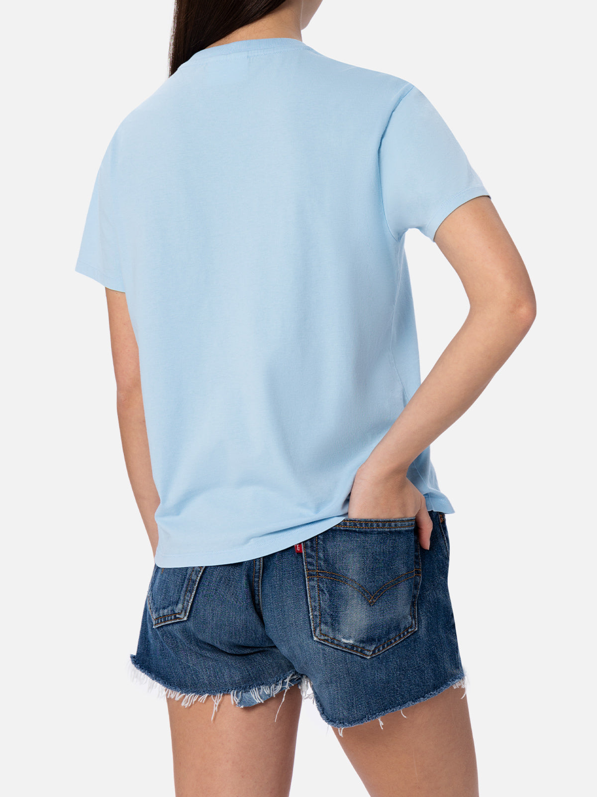 Emilie Light Blue Cotton T-Shirt With Logo Embroidery Sky