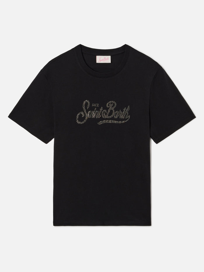 Black Emilie T-Shirt With Rhinestone Logo
