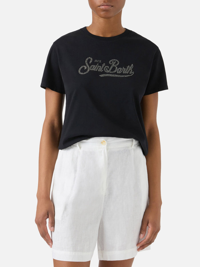 Black Emilie T-Shirt With Rhinestone Logo
