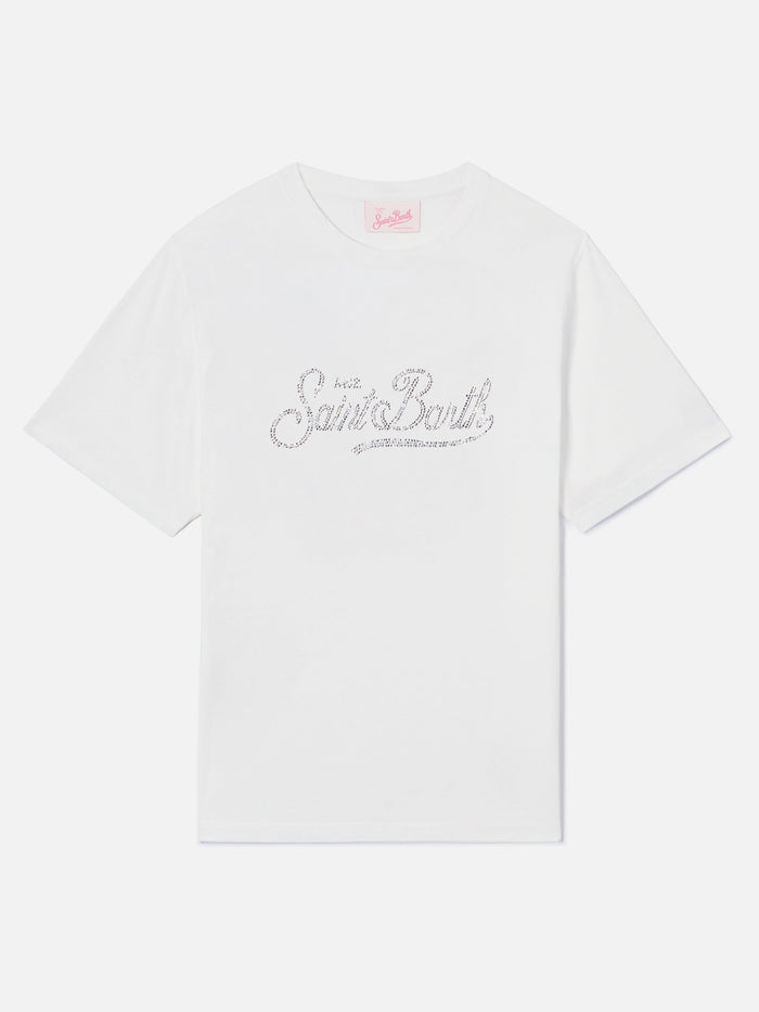 White Emilie T-Shirt With Rhinestone Logo