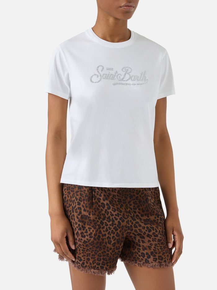 White Emilie T-Shirt With Rhinestone Logo