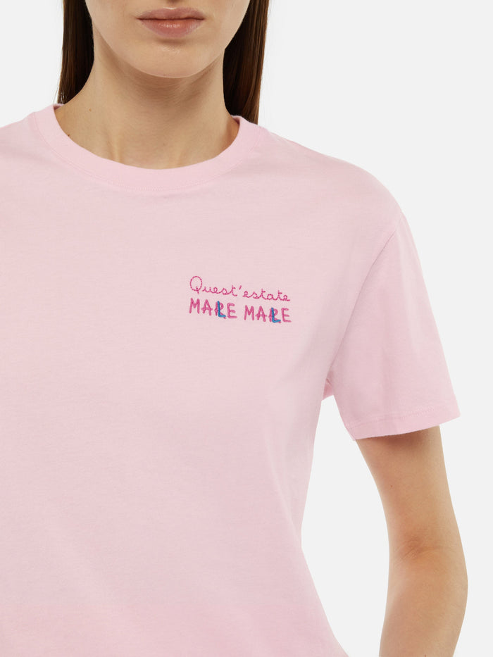 Emilie Cotton T-Shirt With Mare Male Embroidery Pink