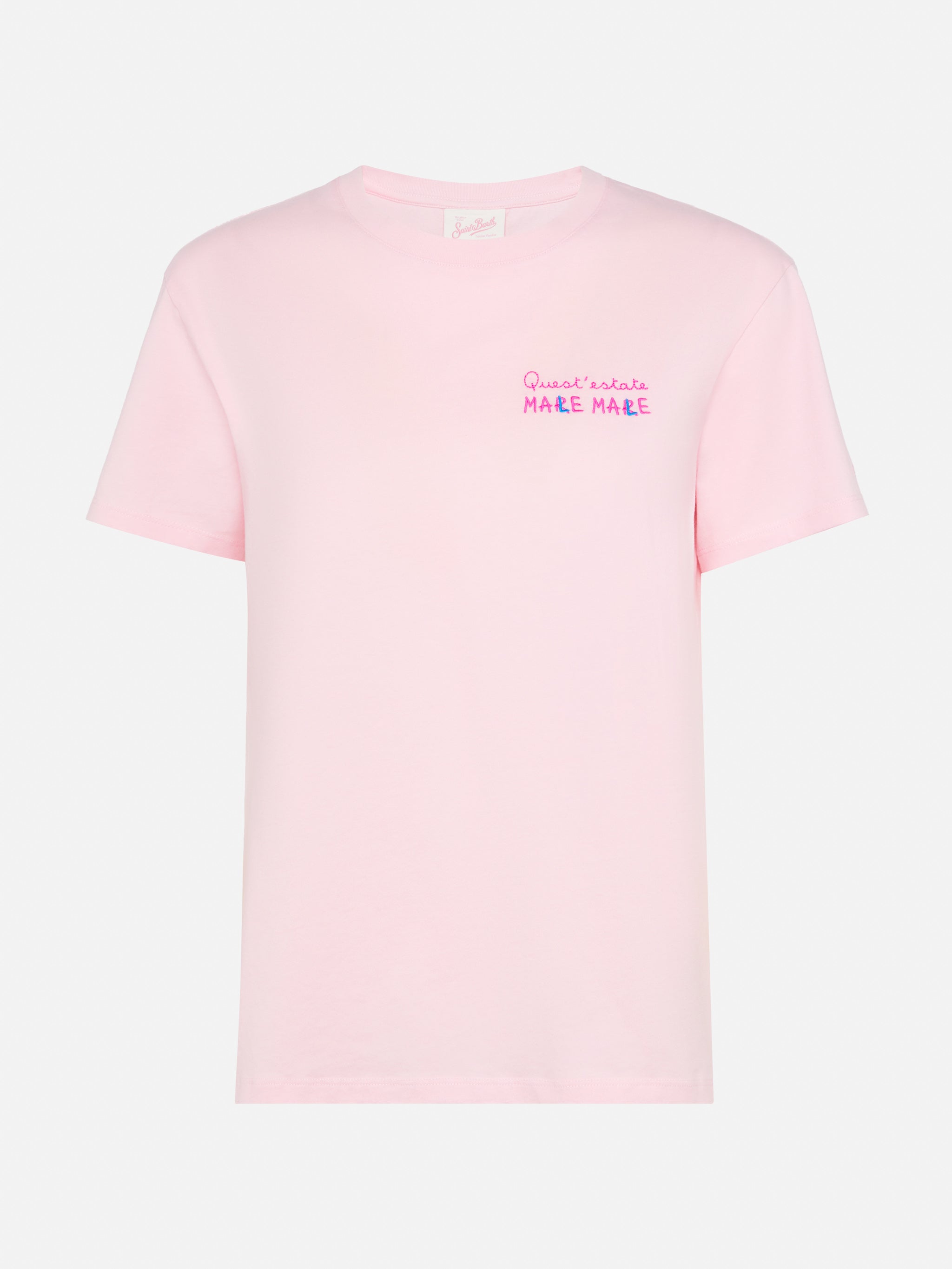 Emilie Cotton T-Shirt With Mare Male Embroidery Pink