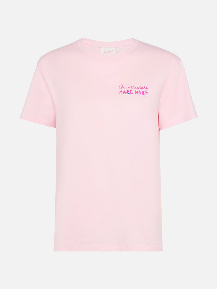 Emilie Cotton T-Shirt With Mare Male Embroidery Pink