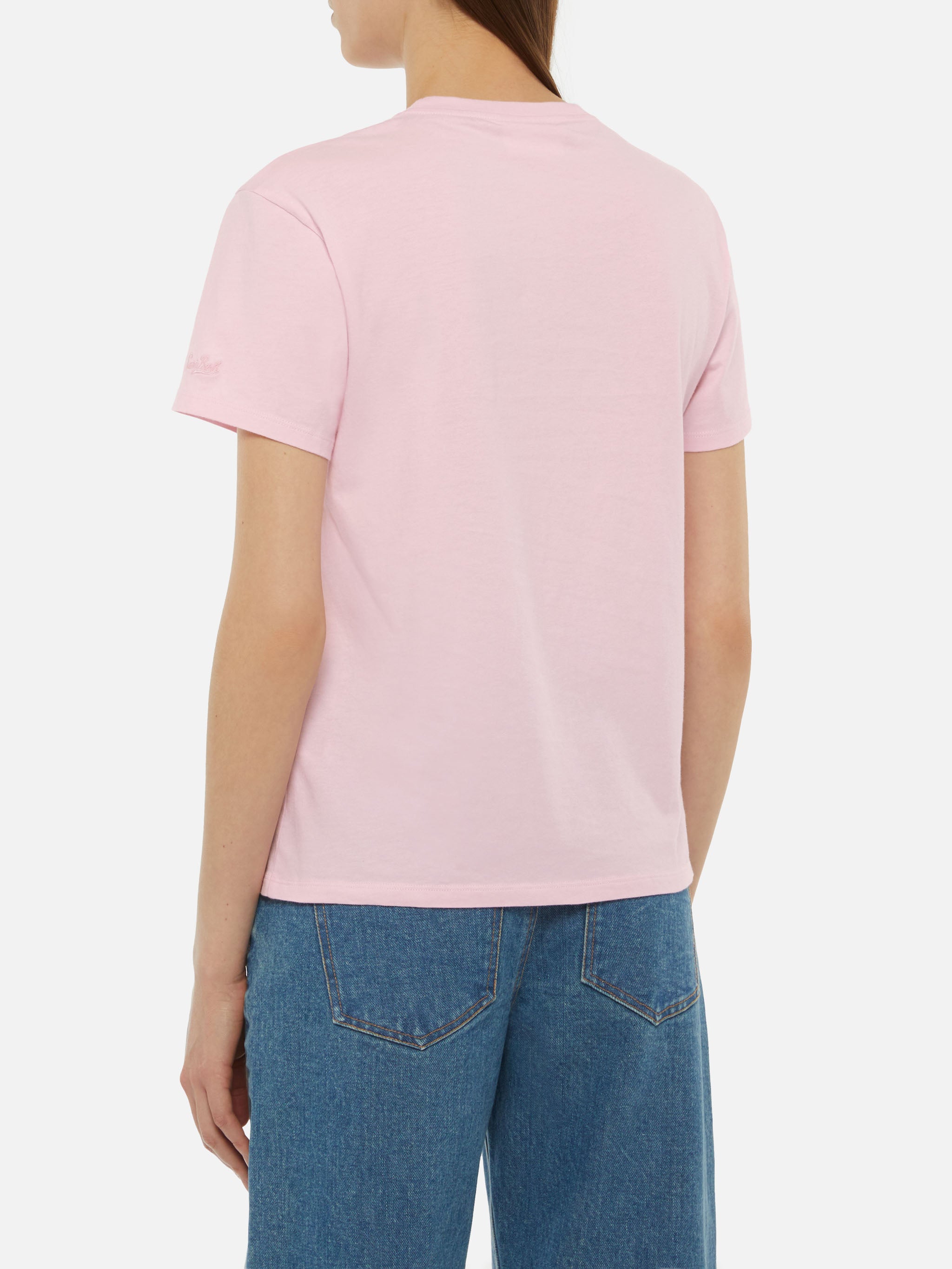 Emilie Cotton T-Shirt With Mare Male Embroidery Pink