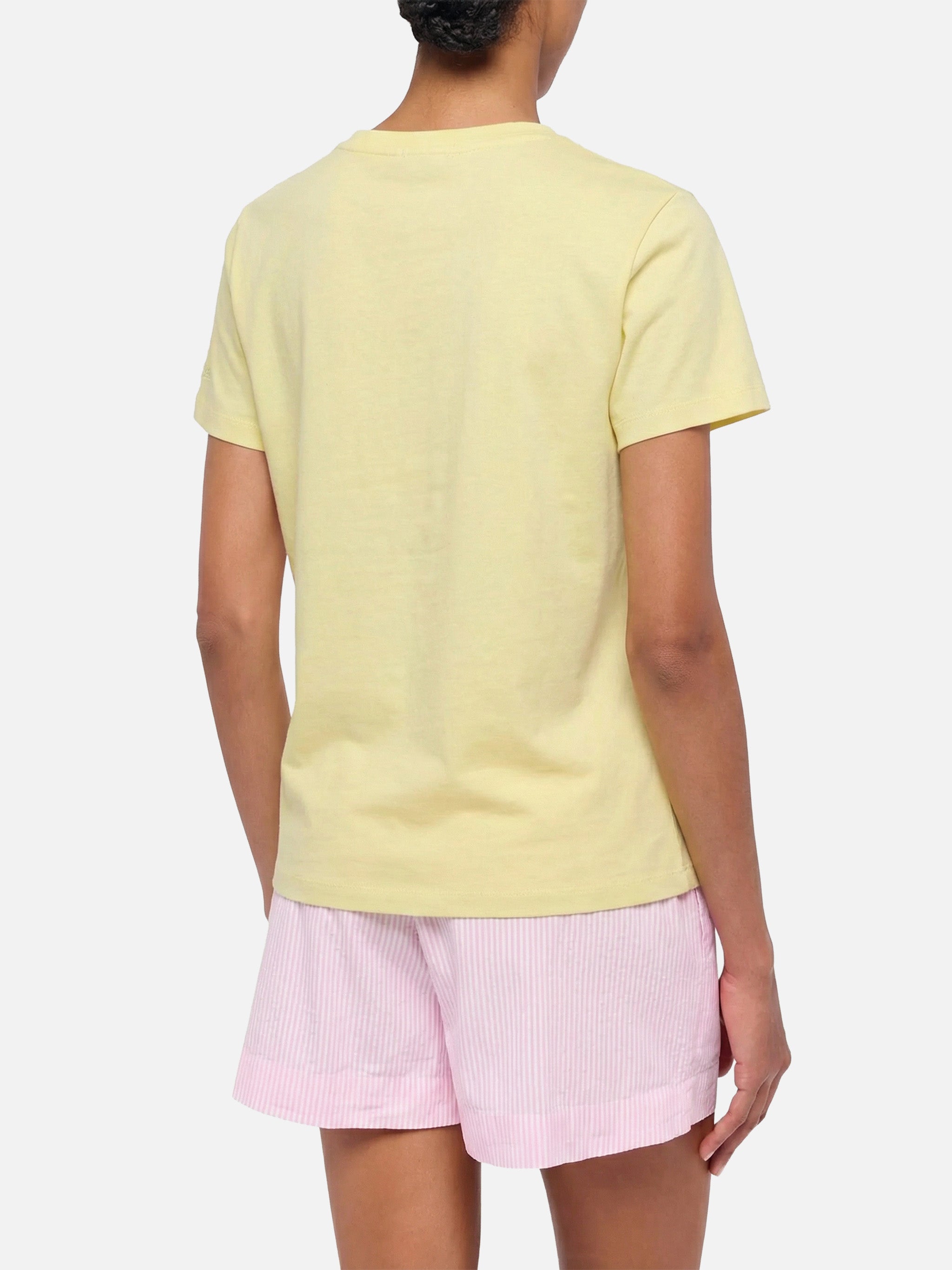 Emilie Yellow Cotton T-Shirt With Sole Amore Embroidery