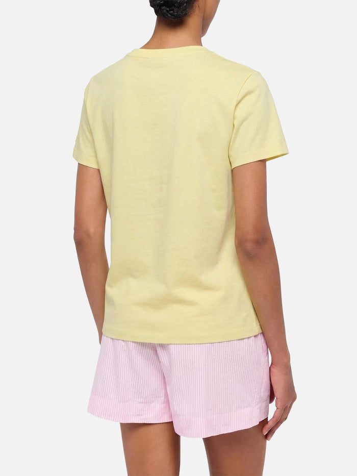Emilie Yellow Cotton T-Shirt With Sole Amore Embroidery