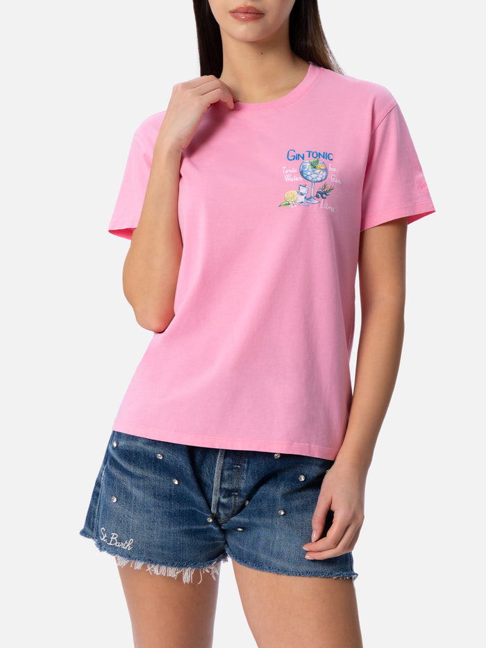 Cotton Jersey T-Shirt Emilie With Gin Tonic Cocktail Embroidery __single__