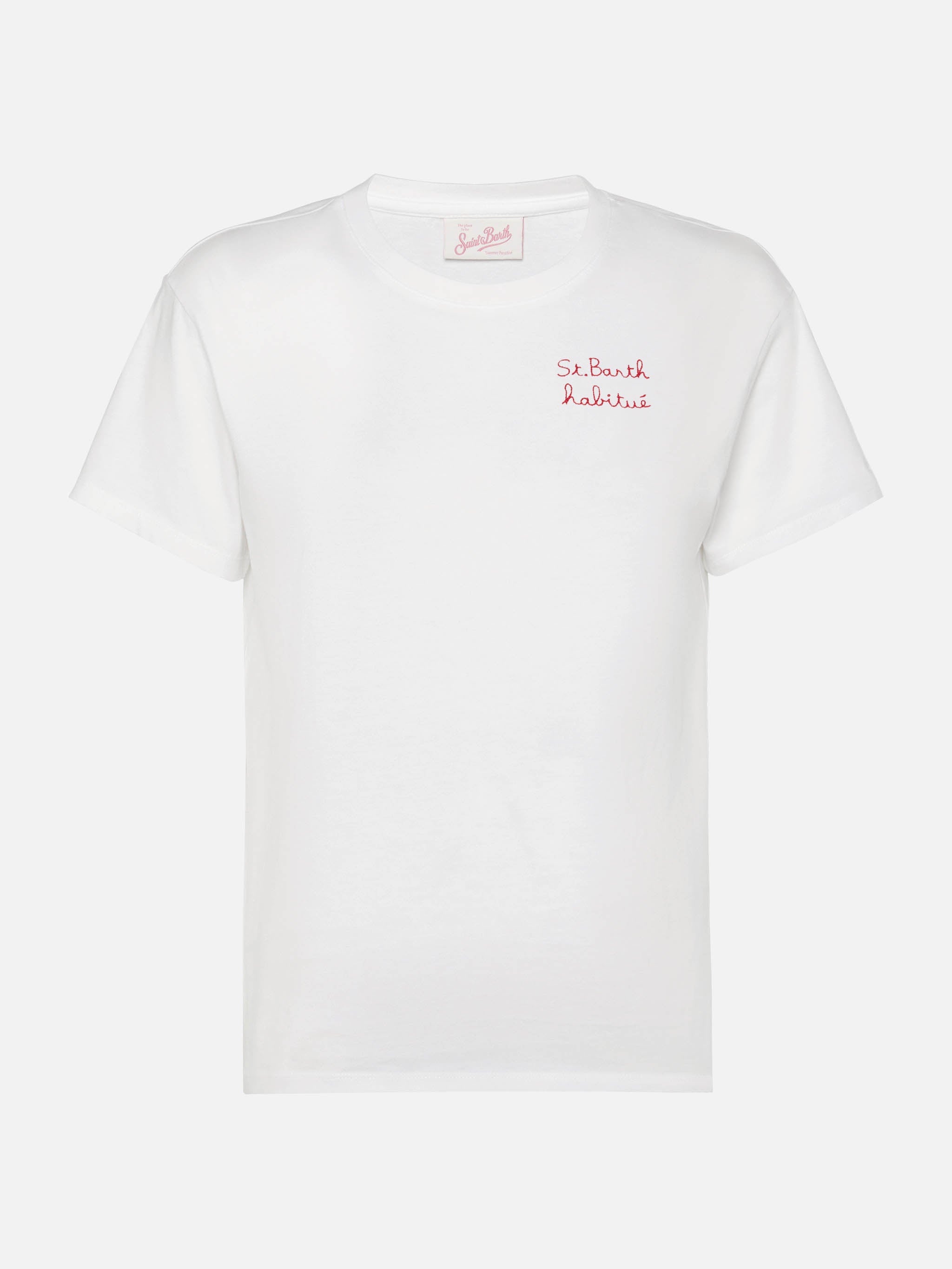 Emilie Cotton T-Shirt With St. Barth Habituè Embroidery White