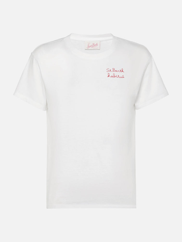 Emilie Cotton T-Shirt With St. Barth Habituè Embroidery White