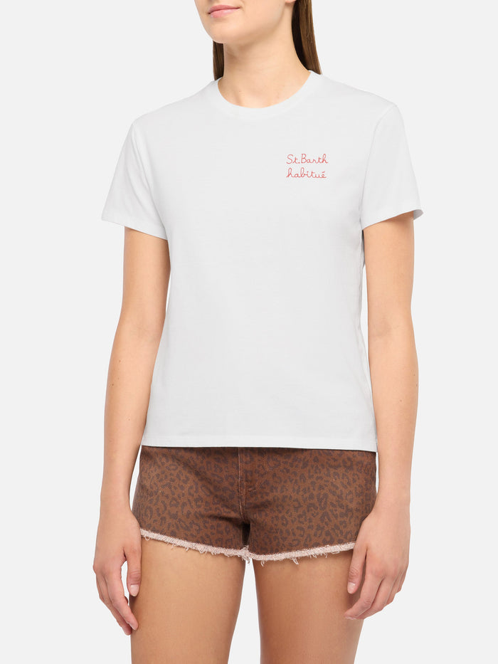Emilie Cotton T-Shirt With St. Barth Habituè Embroidery White
