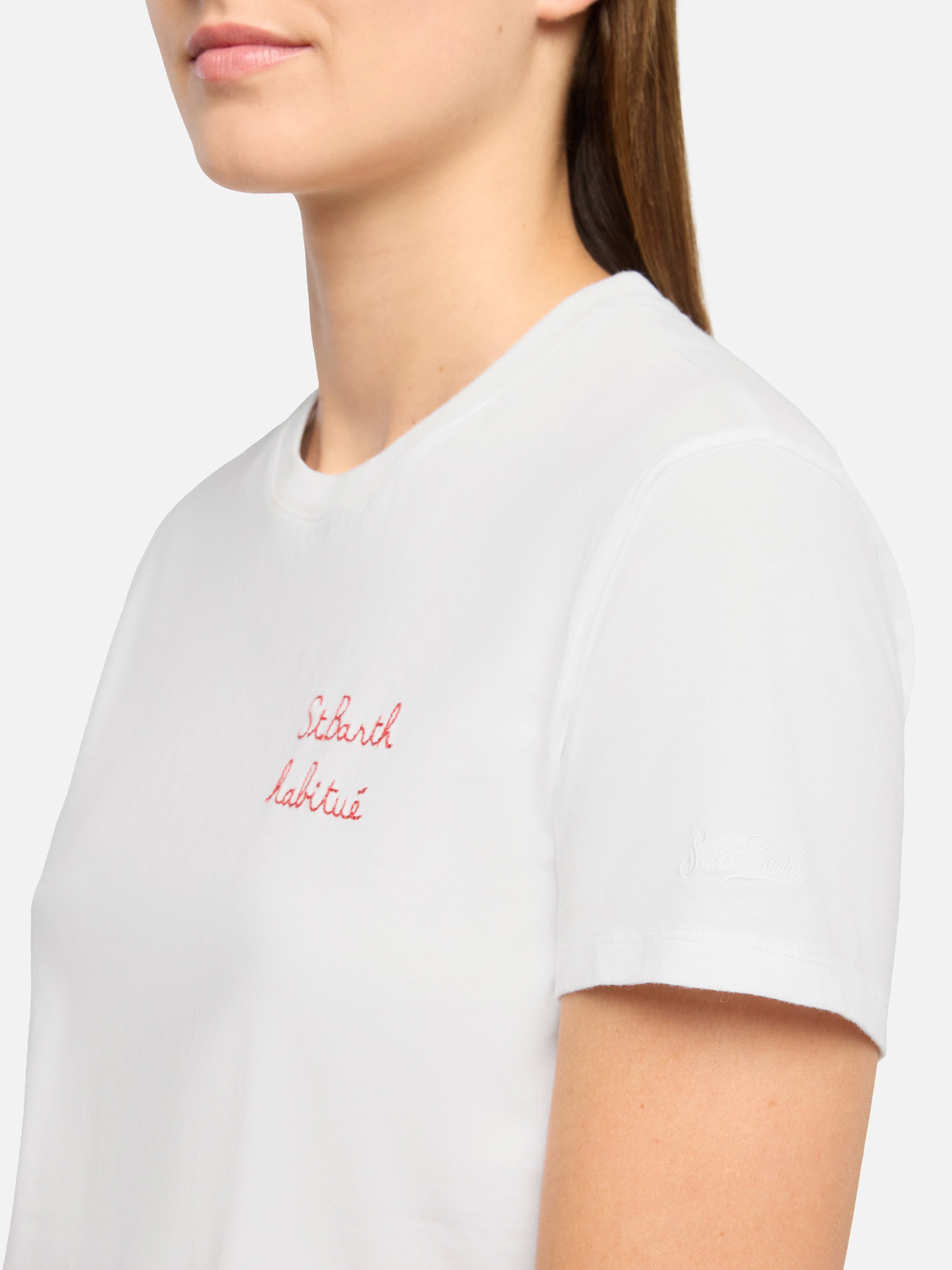 Emilie Cotton T-Shirt With St. Barth Habituè Embroidery White