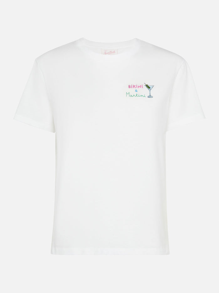 Emilie Cotton T-Shirt With Bikini & Martini Embroidery White