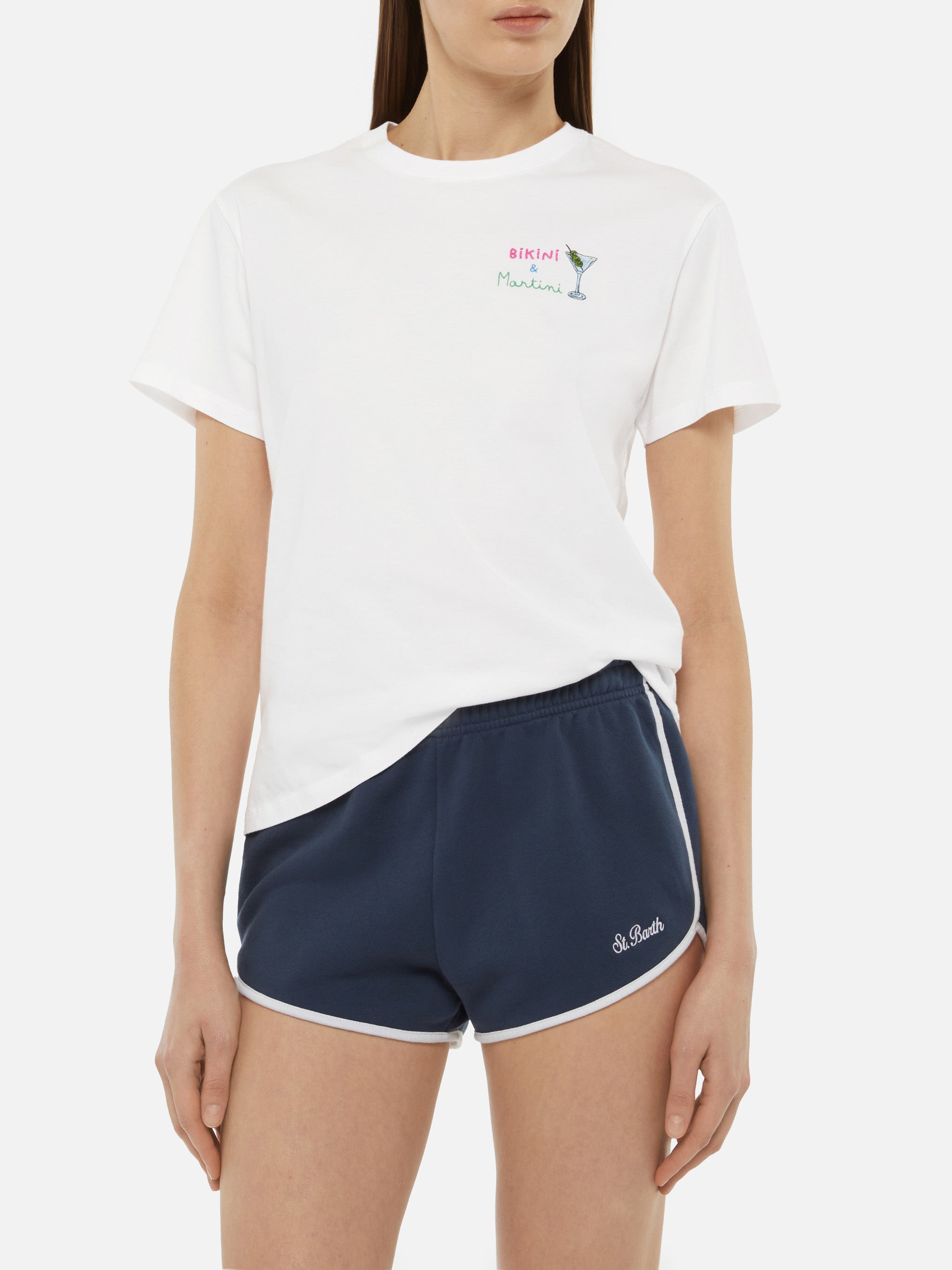 Emilie Cotton T-Shirt With Bikini & Martini Embroidery White
