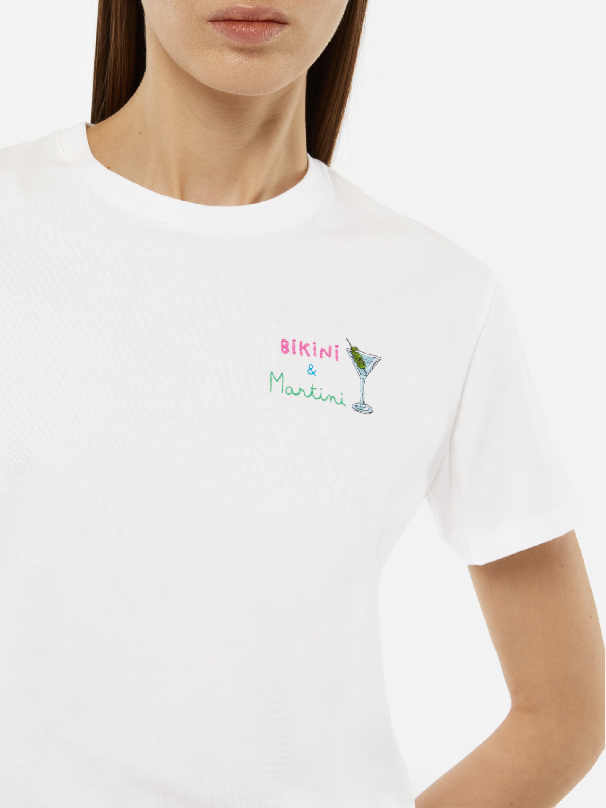 Emilie Cotton T-Shirt With Bikini & Martini Embroidery White