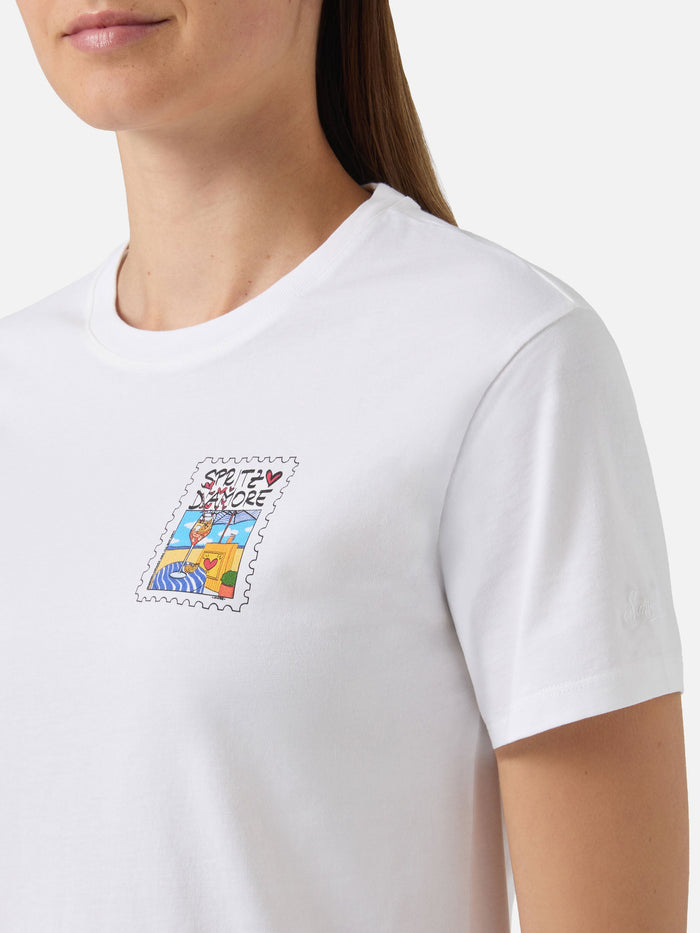 White Emilie T-Shirt With Spritzo Damore Print