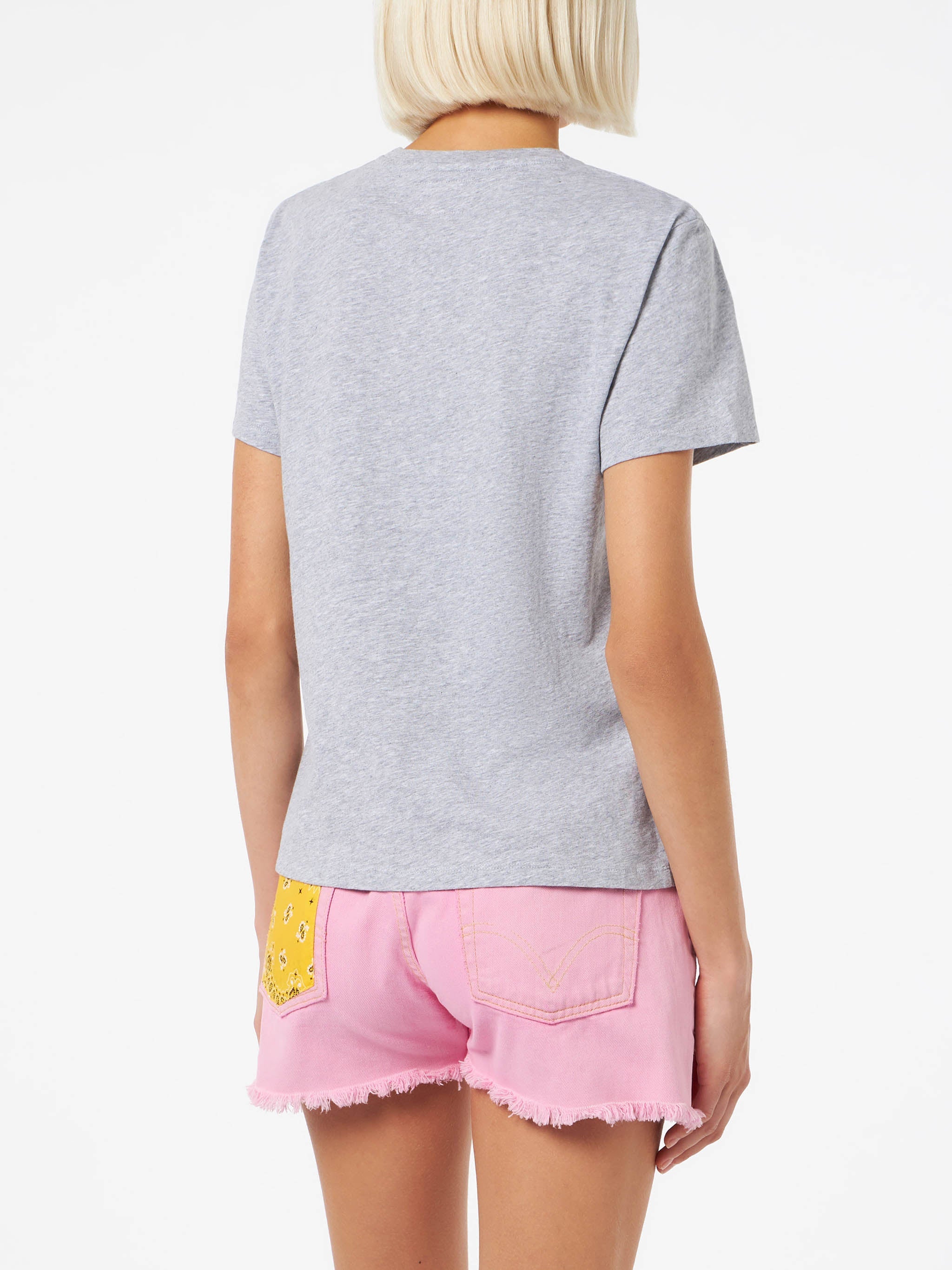 Emilie Cotton T-Shirt With St. Barth Beach Club Print Grey