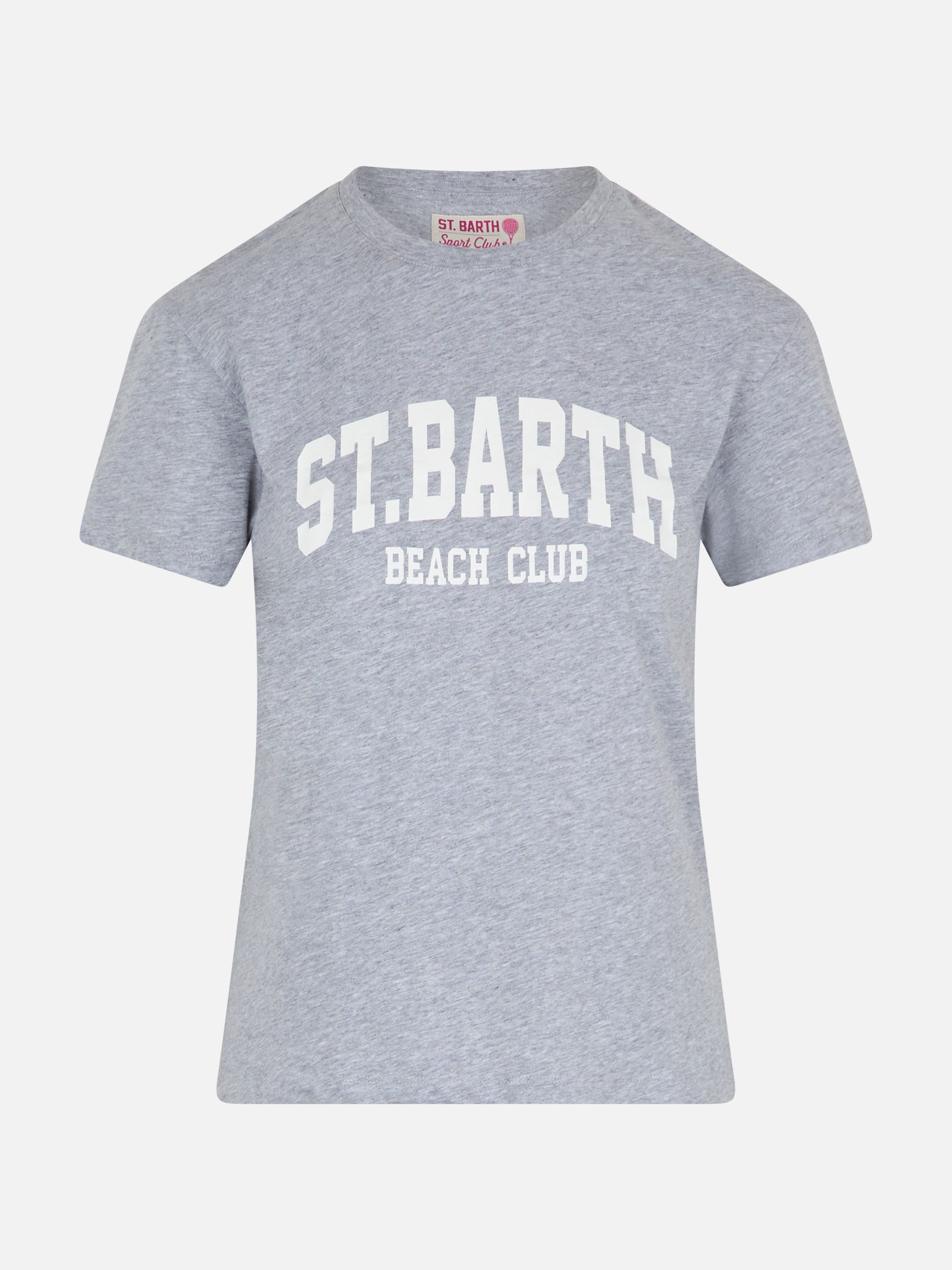 Emilie Cotton T-Shirt With St. Barth Beach Club Print Grey