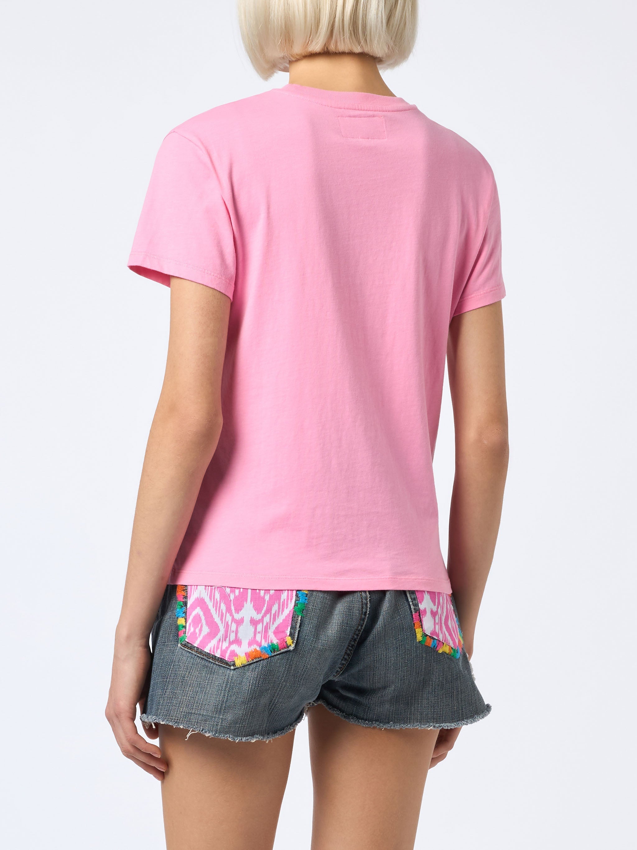 Emilie Cotton T-Shirt With St. Barth Beach Club Print Pink