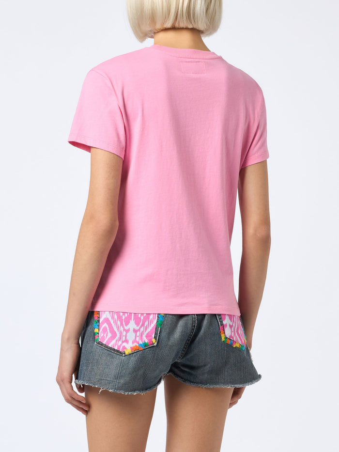 Emilie Cotton T-Shirt With St. Barth Beach Club Print Pink