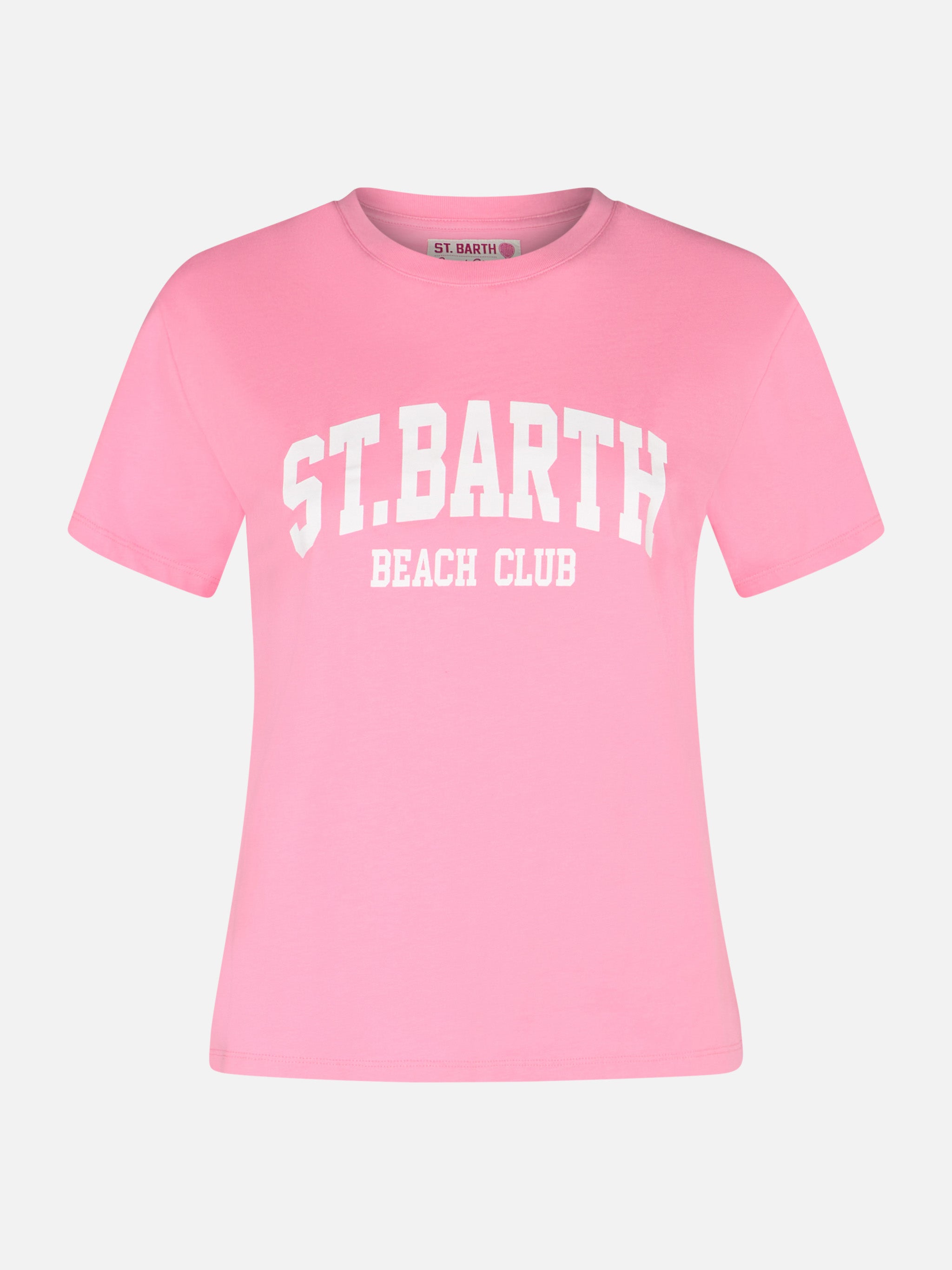 Emilie Cotton T-Shirt With St. Barth Beach Club Print Pink