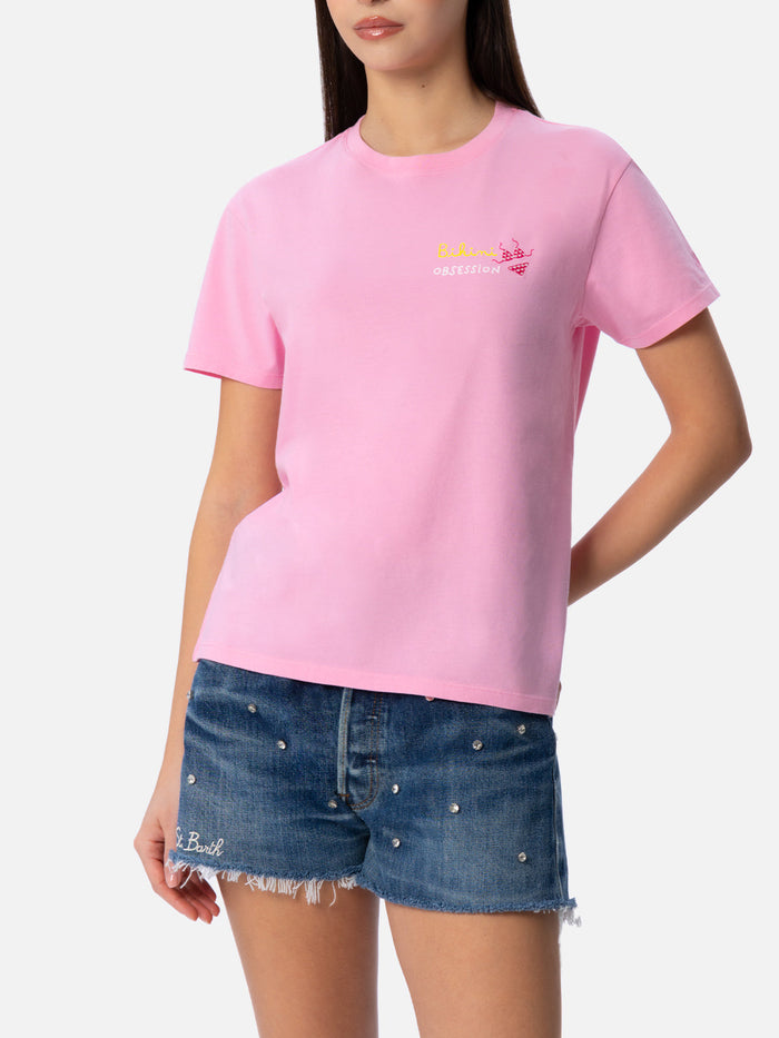 Emilie Cotton T-Shirt With Bikini Obsession Embroidery Pink