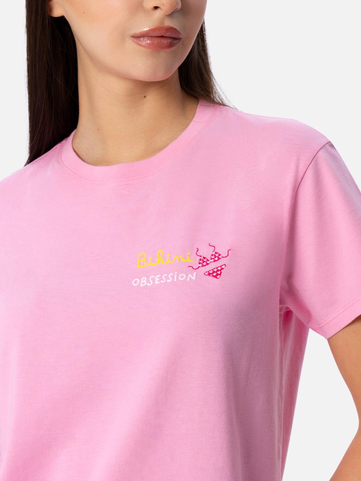 Emilie Cotton T-Shirt With Bikini Obsession Embroidery Pink
