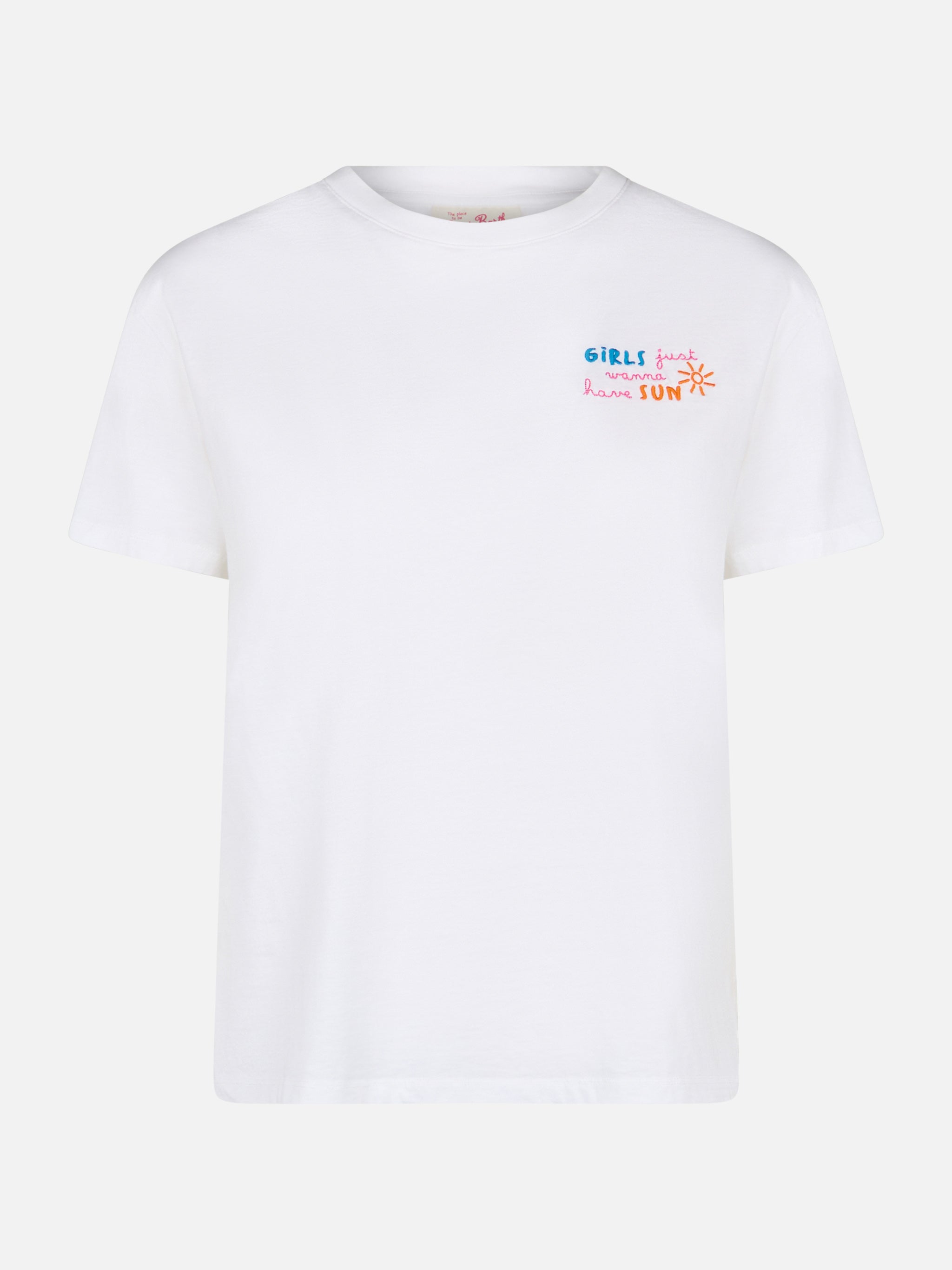 Emilie Cotton T-Shirt With Girls Just Wanna Have Sun Embroidery White