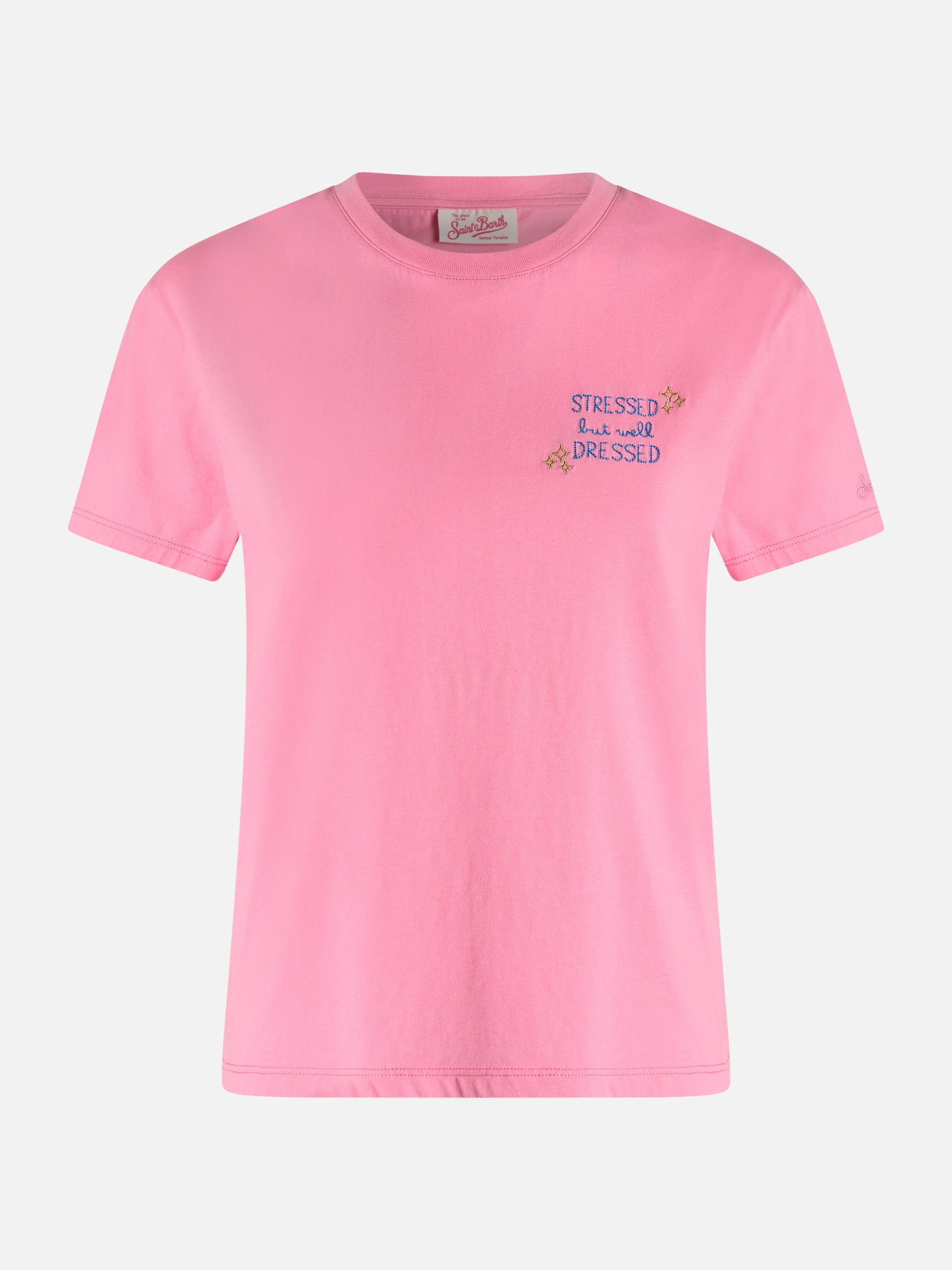 Emilie T-Shirt With Stressed But Well Dressed Embroidery Pink