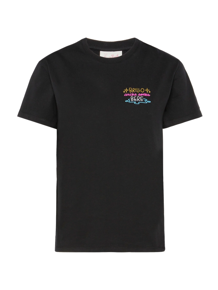 Emilie Cotton T-Shirt With Brillo Senza Bere Embroidery | Insulti Luminosi Special Edition Black