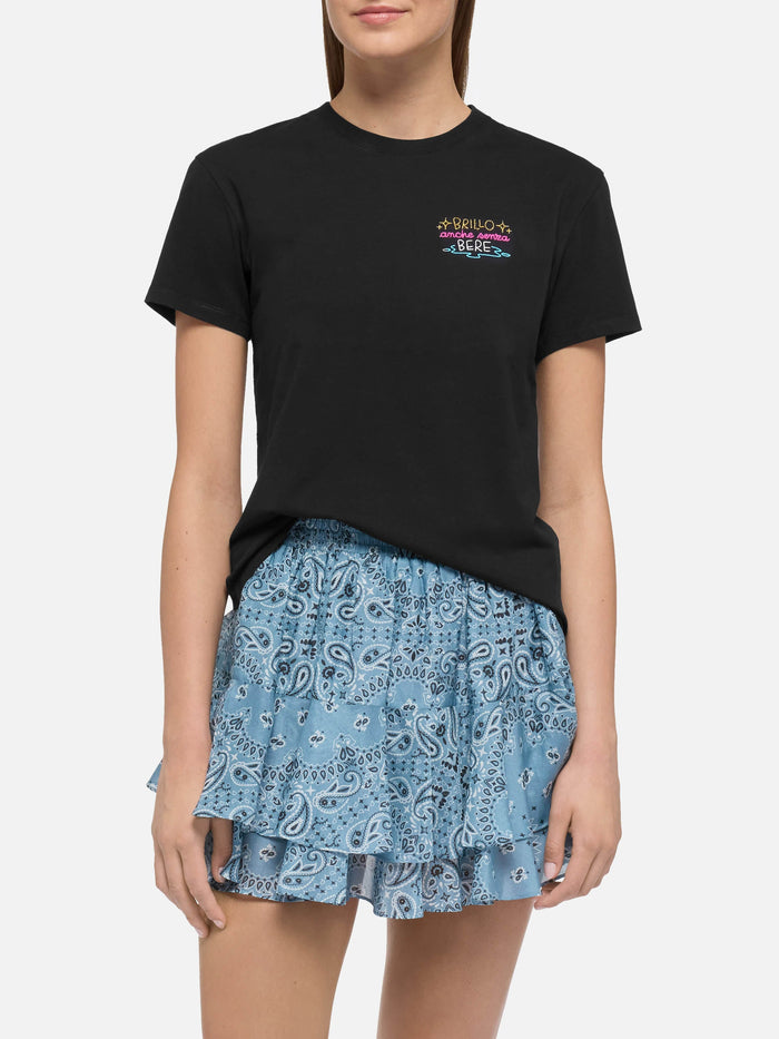 Emilie Cotton T-Shirt With Brillo Senza Bere Embroidery | Insulti Luminosi Special Edition Black