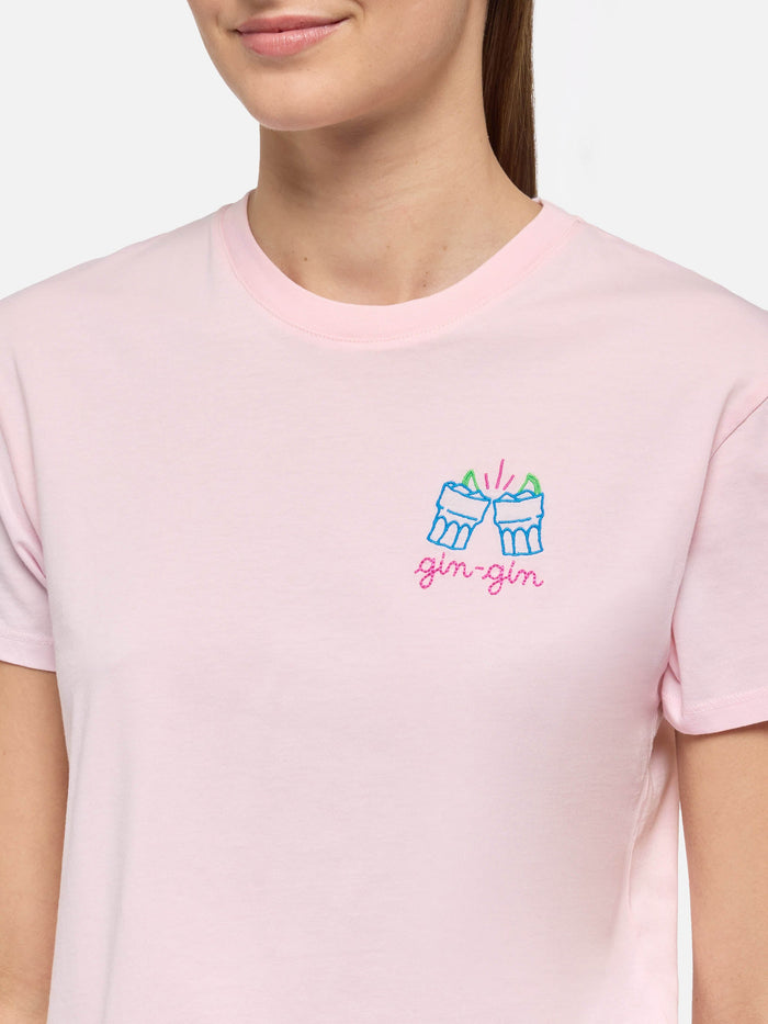 Emilie Cotton T-Shirt With Gin Embroidery | Insulti Luminosi Special Edition Pink