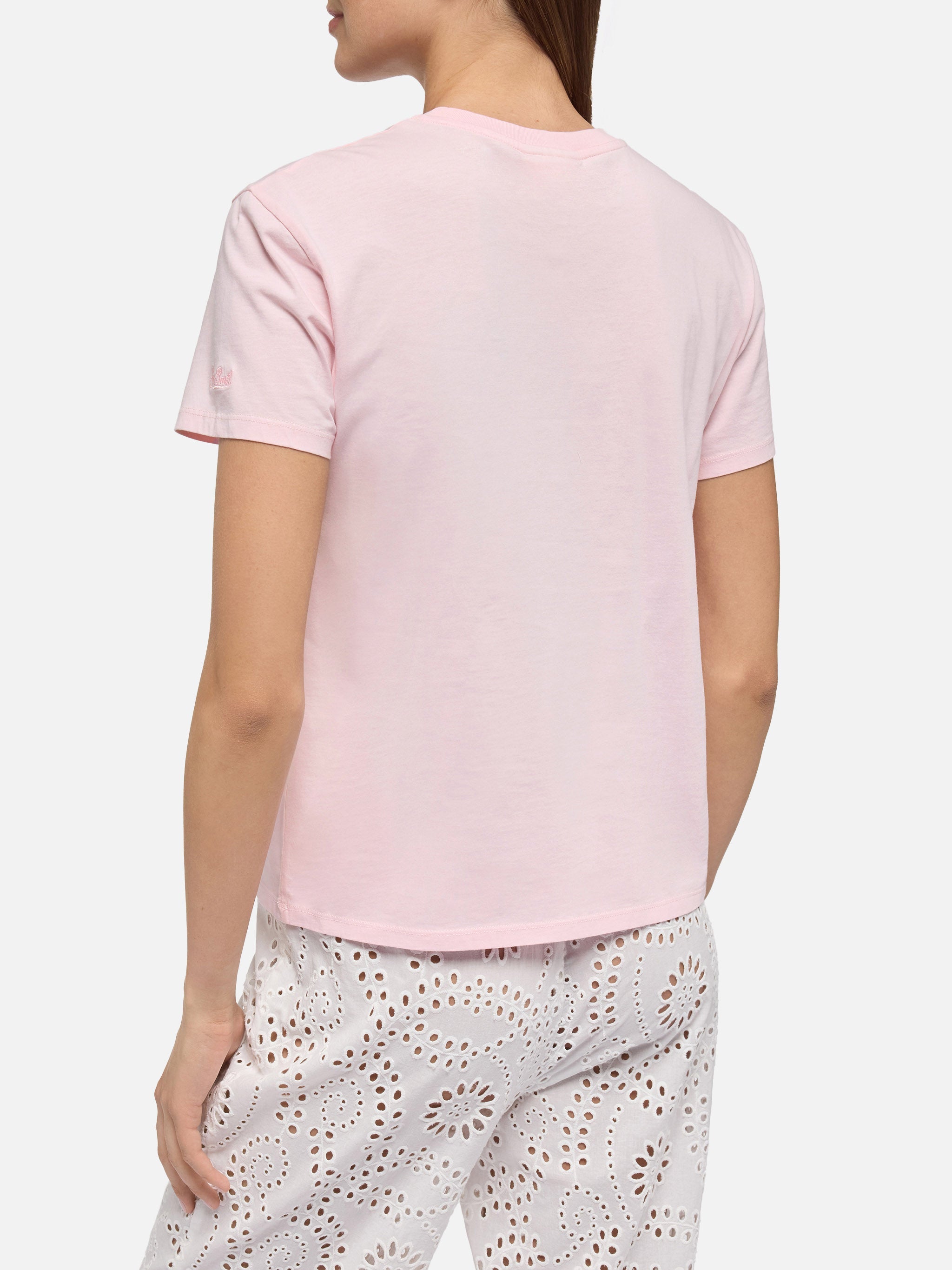 Emilie Cotton T-Shirt With Gin Embroidery | Insulti Luminosi Special Edition Pink