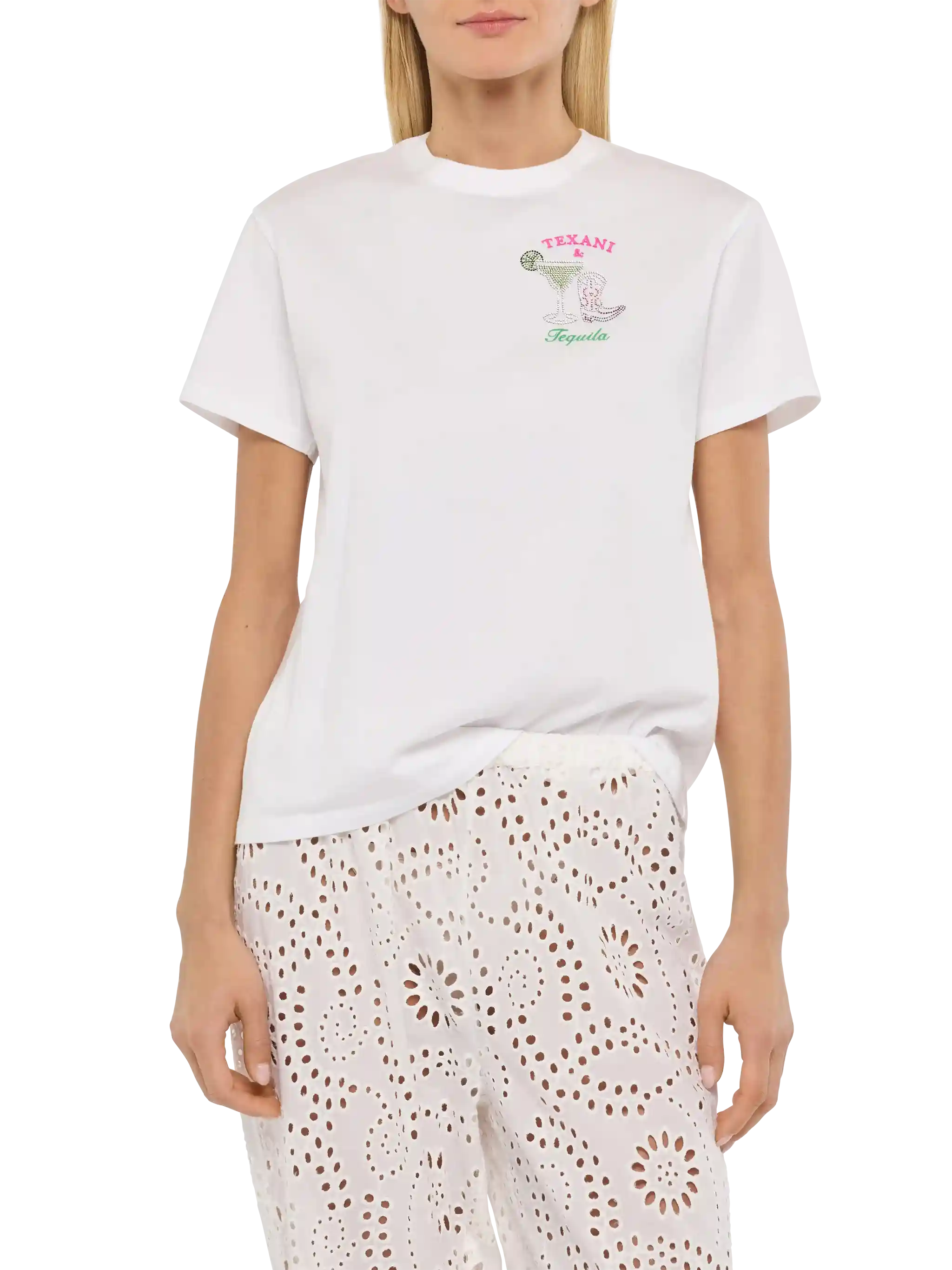 Emilie Cotton T-Shirt With Texani & Tequila Embroidery White
