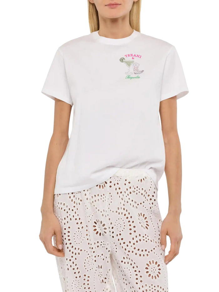 Emilie Cotton T-Shirt With Texani & Tequila Embroidery White