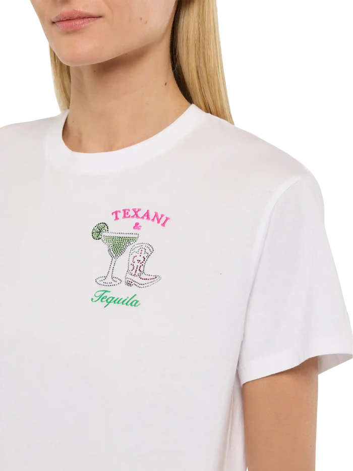 Emilie Cotton T-Shirt With Texani & Tequila Embroidery White