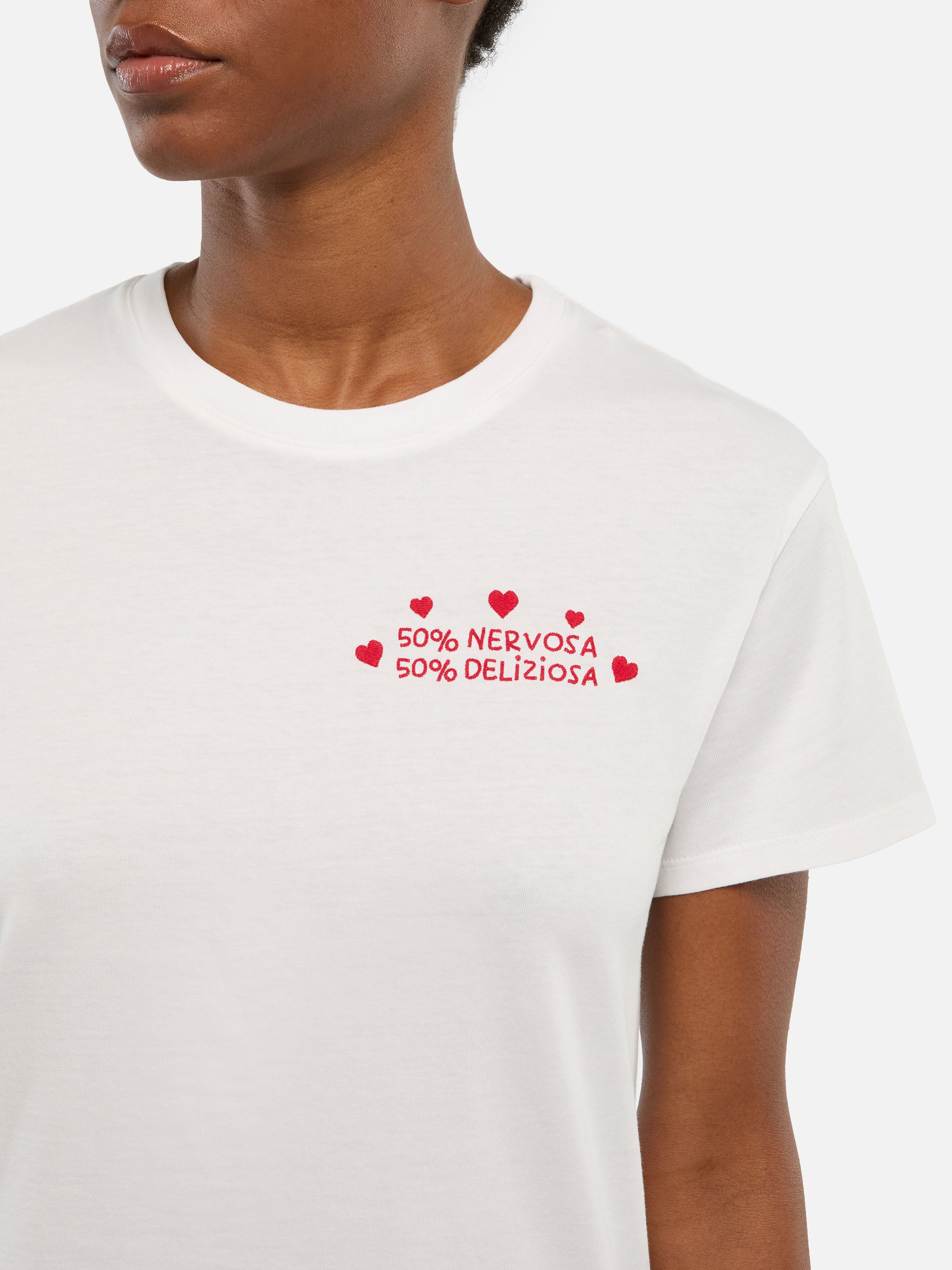 Emilie Cotton T-Shirt With 50 Nervosa Deliziosa Embroidery White