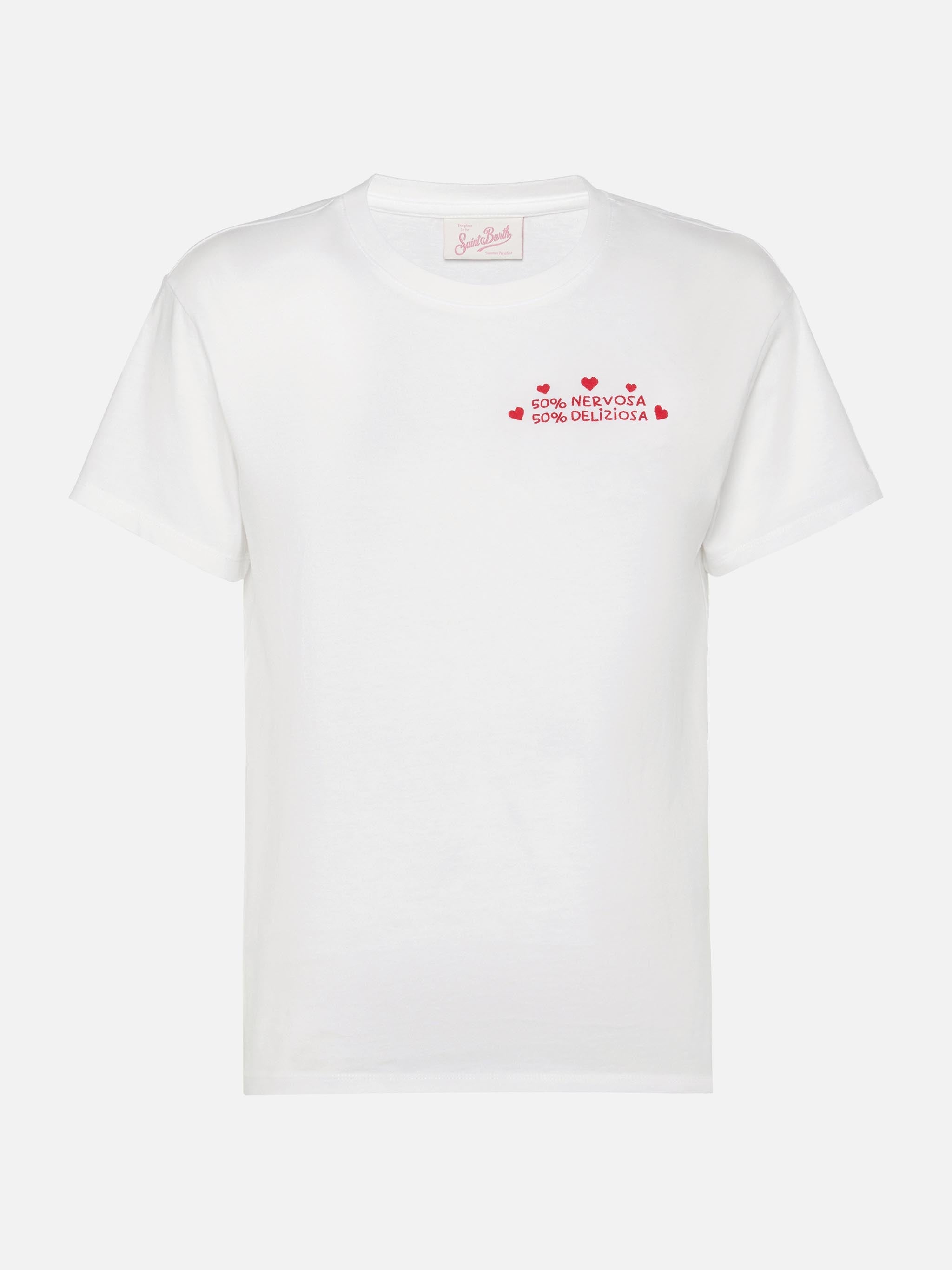 Emilie Cotton T-Shirt With 50 Nervosa Deliziosa Embroidery White
