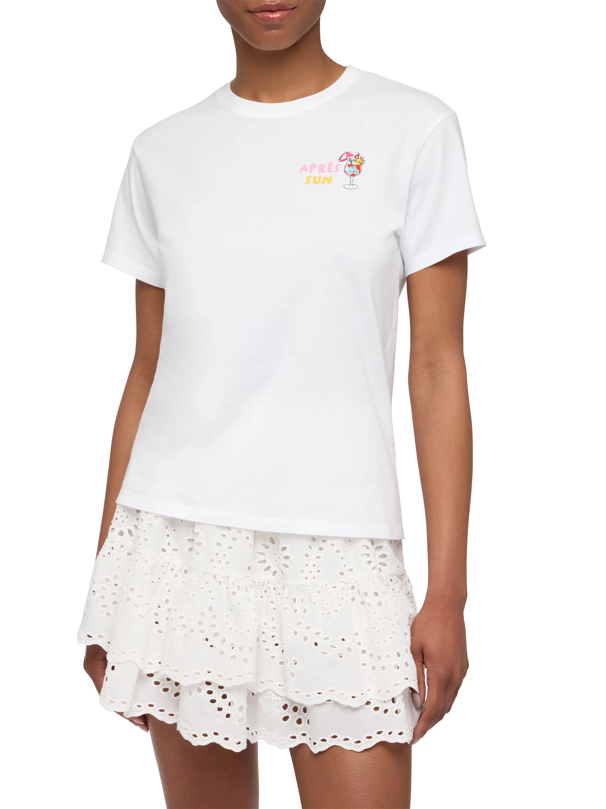 Emilie Cotton T-Shirt With Après Sun Embroidery White