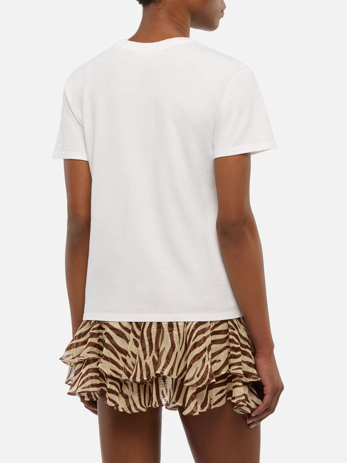 Emilie Cotton T-Shirt With Ciak Mi Girano Embroidery White