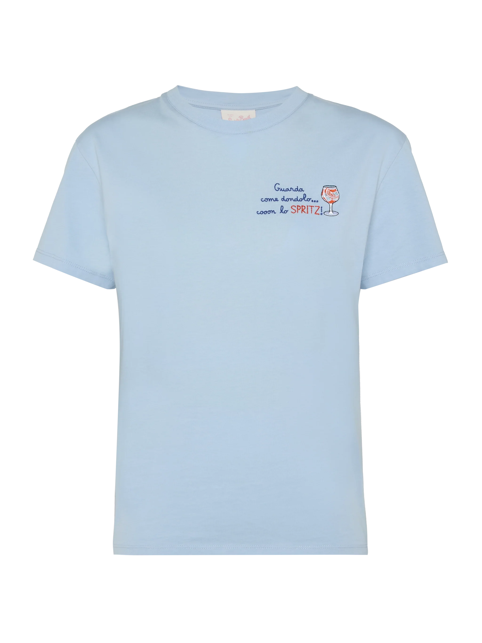Emilie Cotton T-Shirt With Guarda Come Dondolo Con Lo Spritz Embroidery Blue
