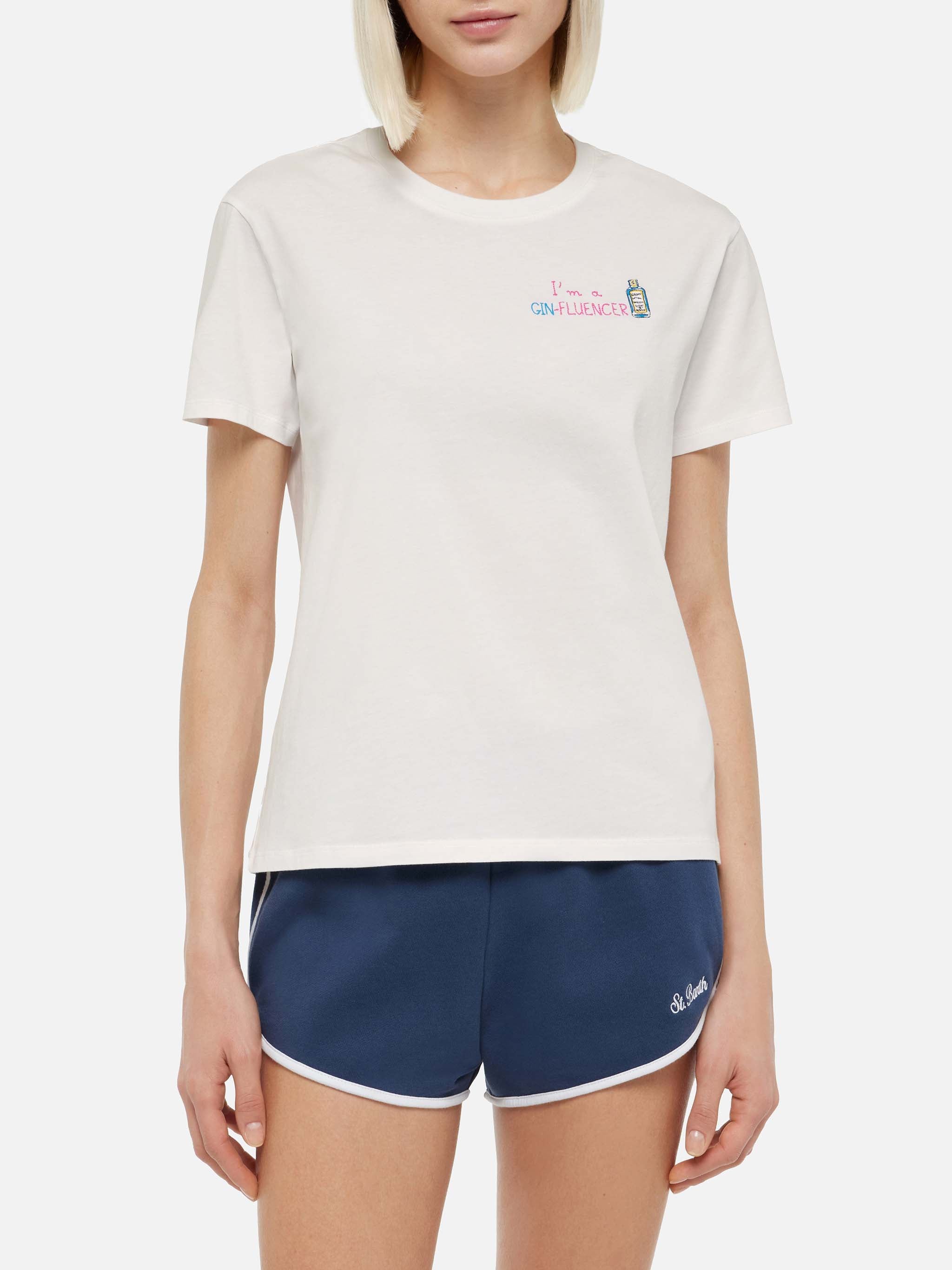 Emilie Cotton T-Shirt With Gin-Fluencer Embroidery White