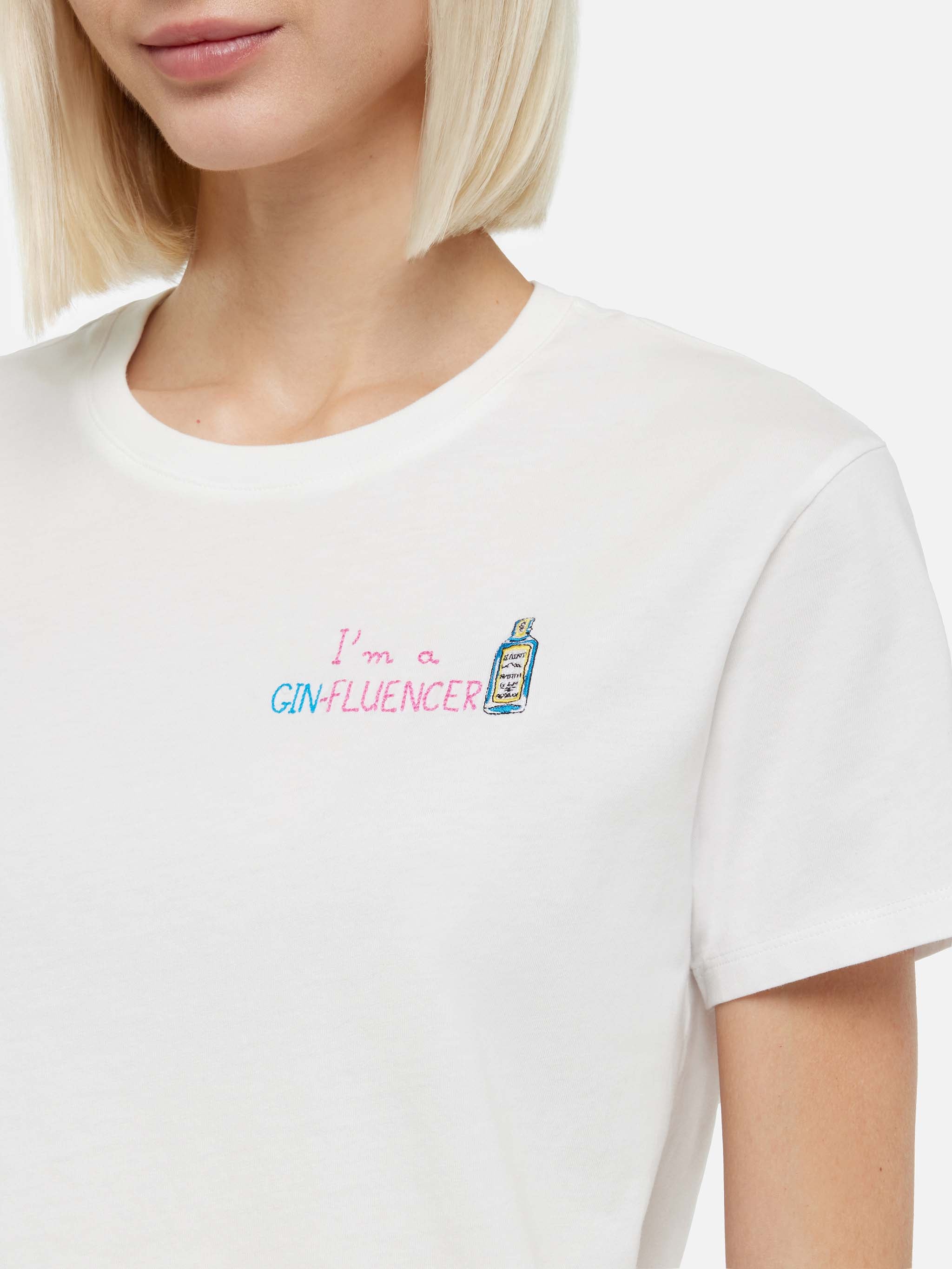 Emilie Cotton T-Shirt With Gin-Fluencer Embroidery White
